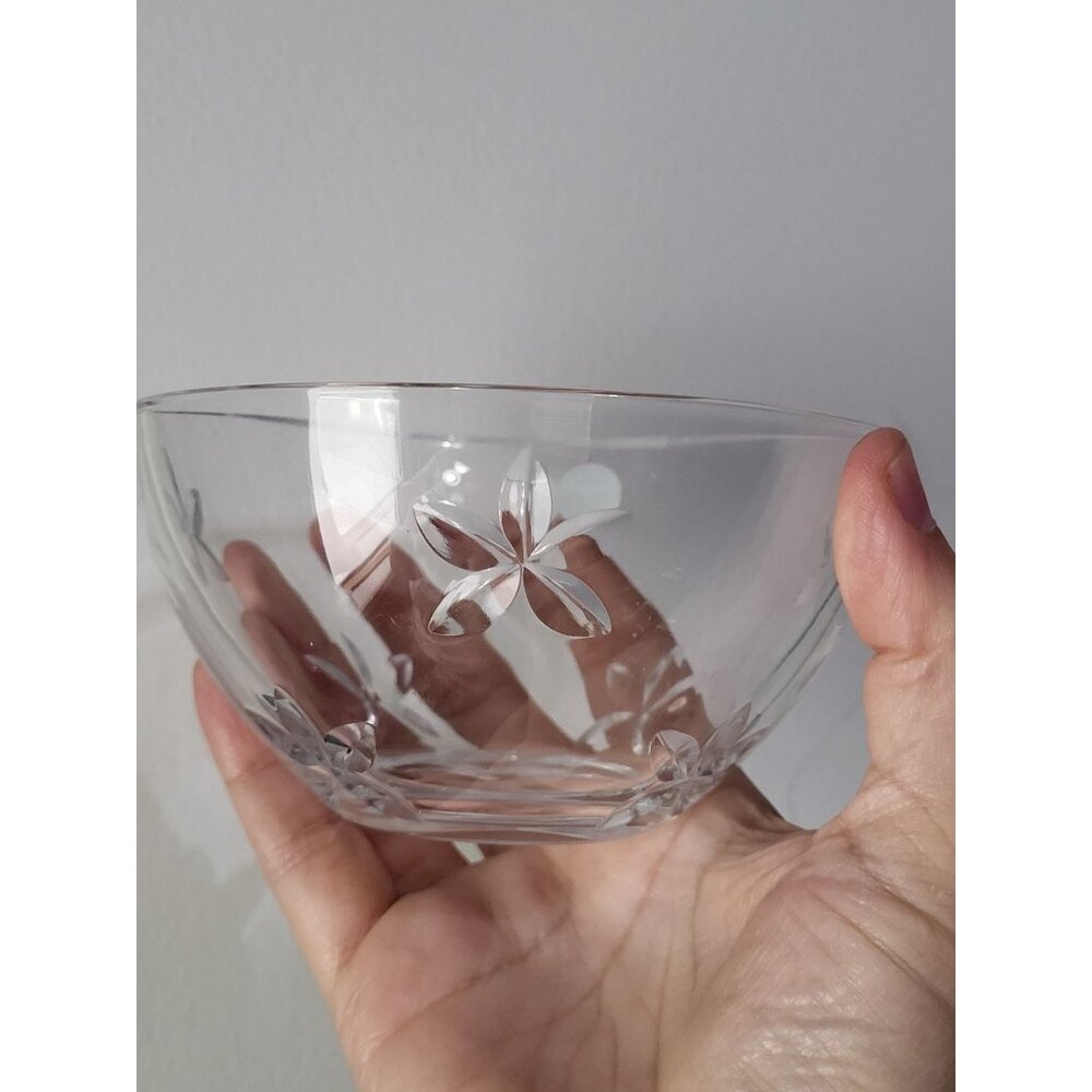 Tiffany & Co. 4 1/2" Crystal Cut Floral Star Art Glass Round Finger Bowl Italy - Picture 1 of 8